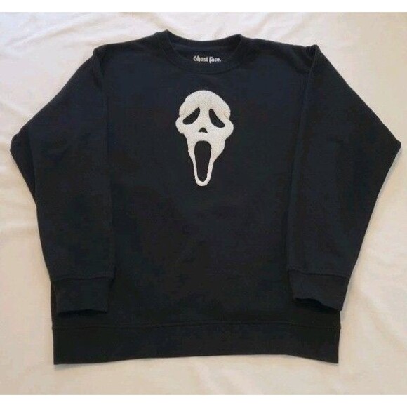 Ghost Face Mens Sz L Crewneck Sweatshirt Black Halloween Spooky Memorabilia Fall - Picture 1 of 6